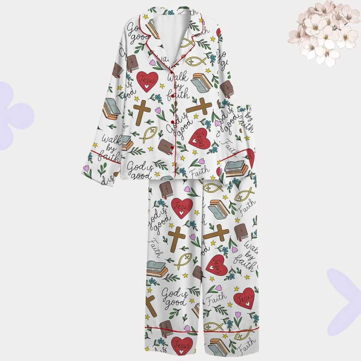 Christian Faith Jesus Love Bible Cross Pajama Set Women s Loungewear