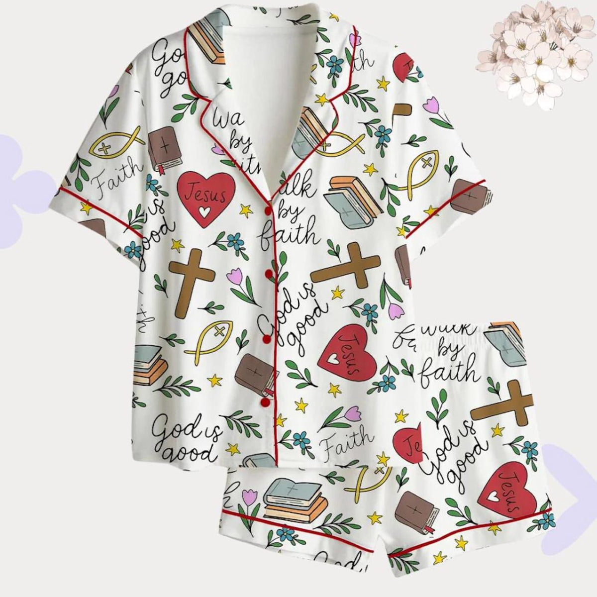 Christian Faith Jesus Love Bible Cross Pajama Set Women s Loungewear