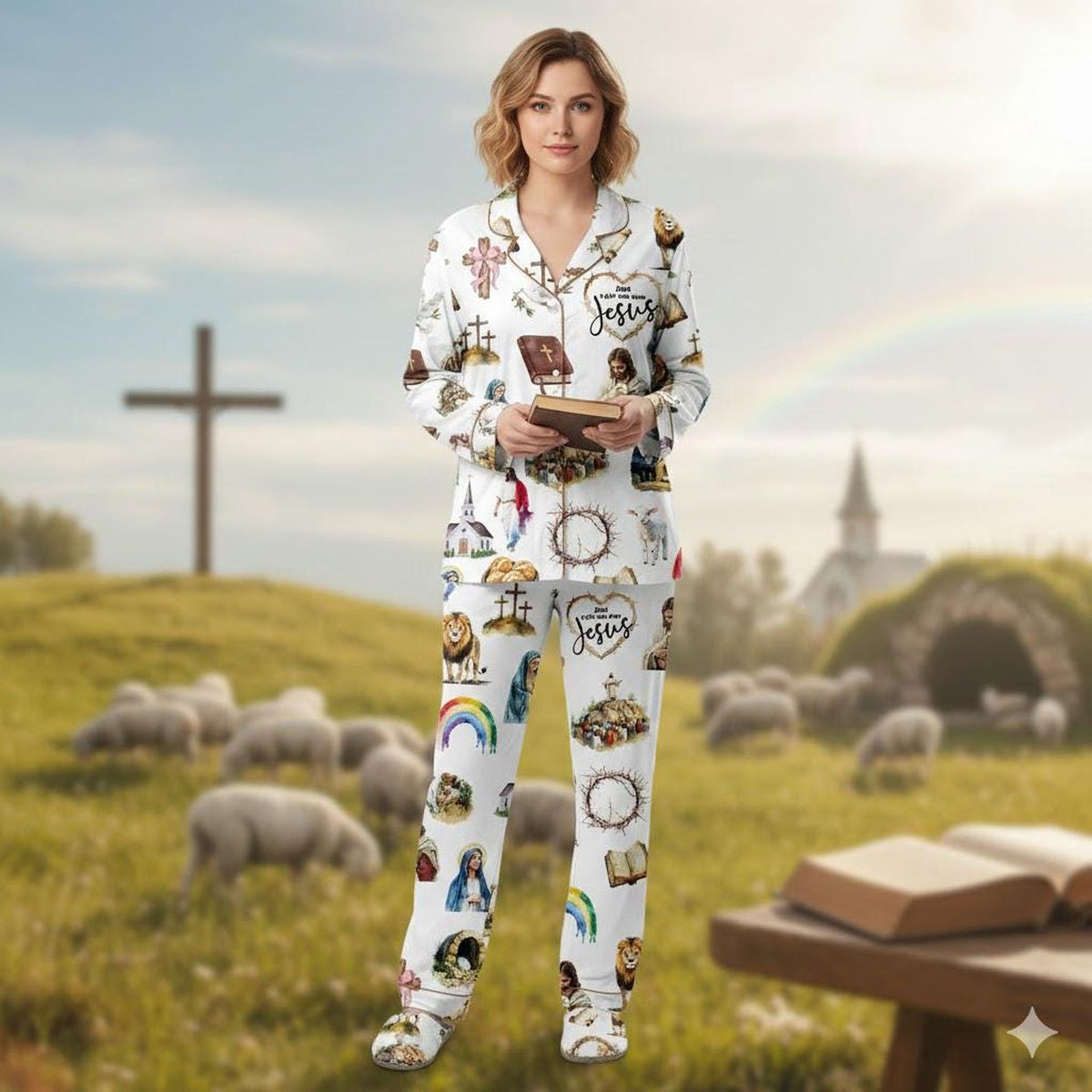 Faithful Dreams: Christian Women s Pajama Set with Religious Print