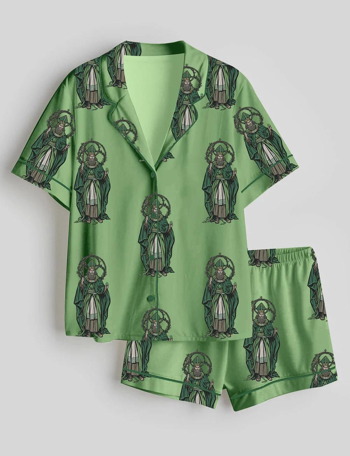 Women s Christian Satin Pajama Set with Saint Patrick Breastplate Prayer – Short & Long Sleeve PJs