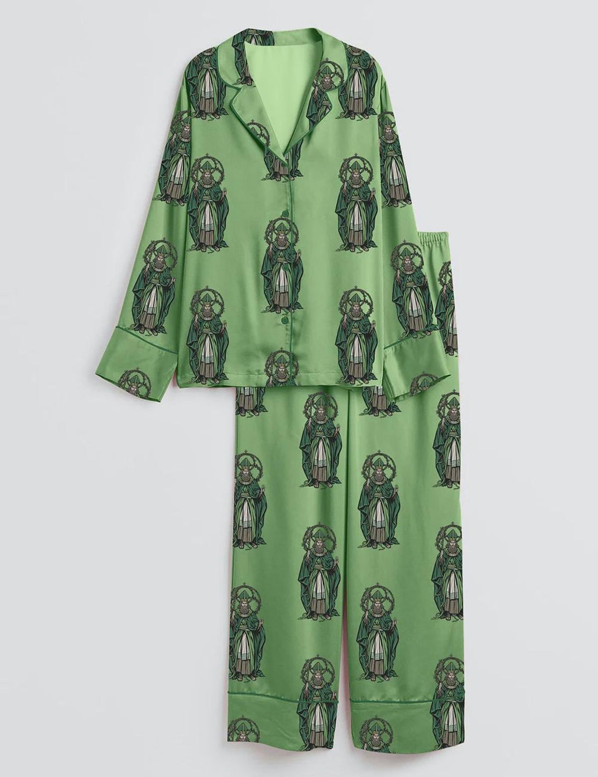 Women s Christian Satin Pajama Set with Saint Patrick Breastplate Prayer – Short & Long Sleeve PJs