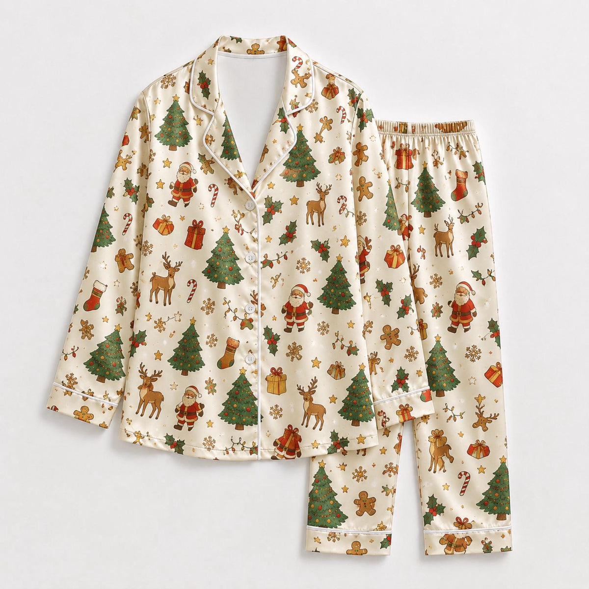 Christmas Cheer Satin Pajama Set: Elegant Holiday Sleepwear for Cozy Winter Nights