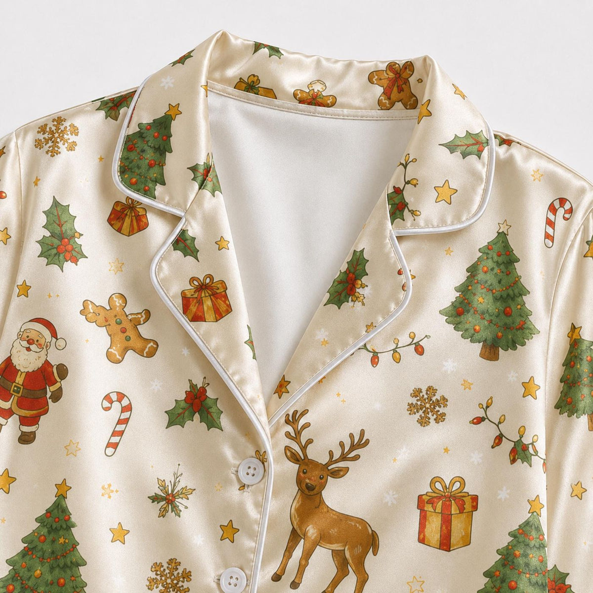 Christmas Cheer Satin Pajama Set: Elegant Holiday Sleepwear for Cozy Winter Nights