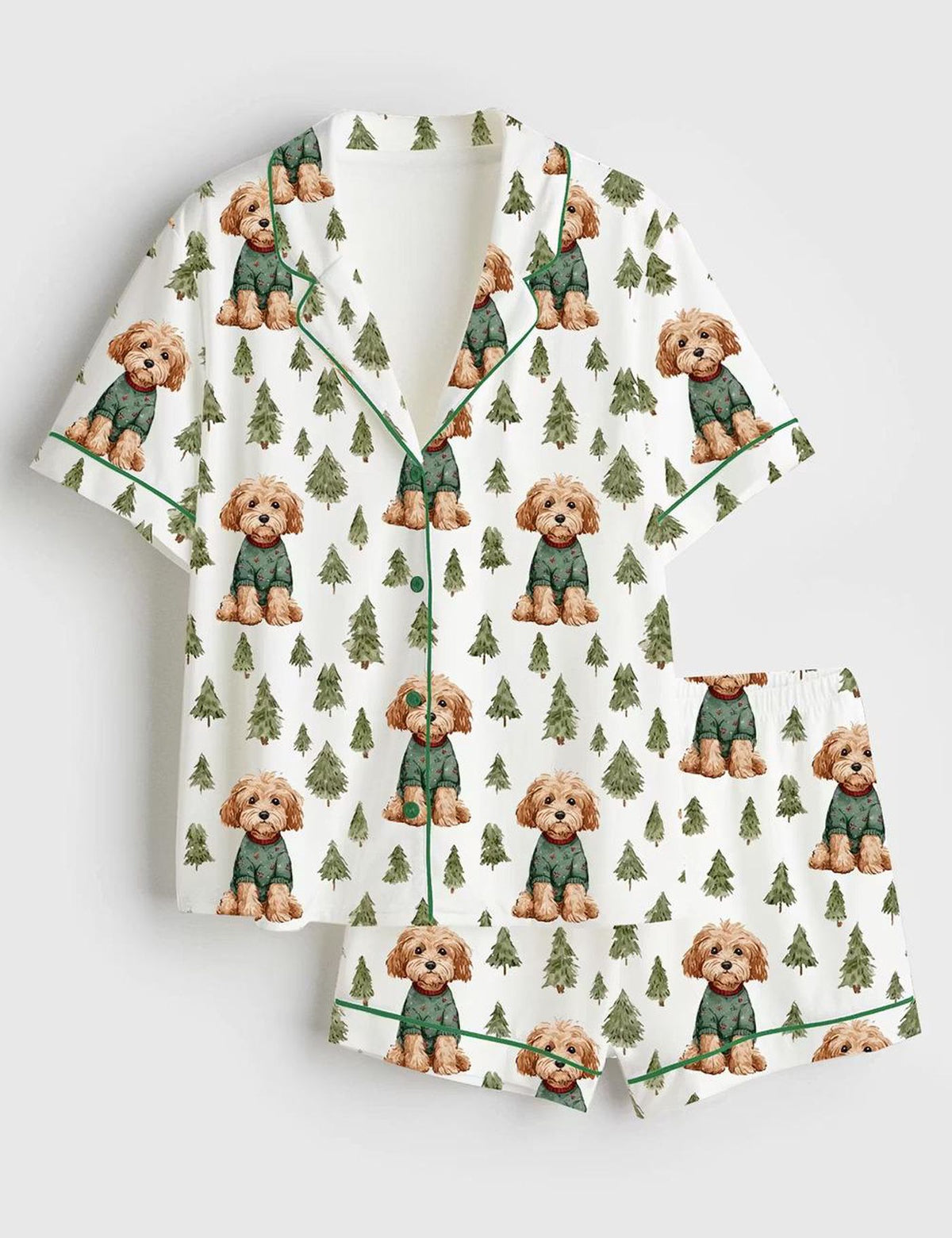 Christmas Cockapoo Dog Satin Pajamas: Festive Short Sleeve Pjs for Women
