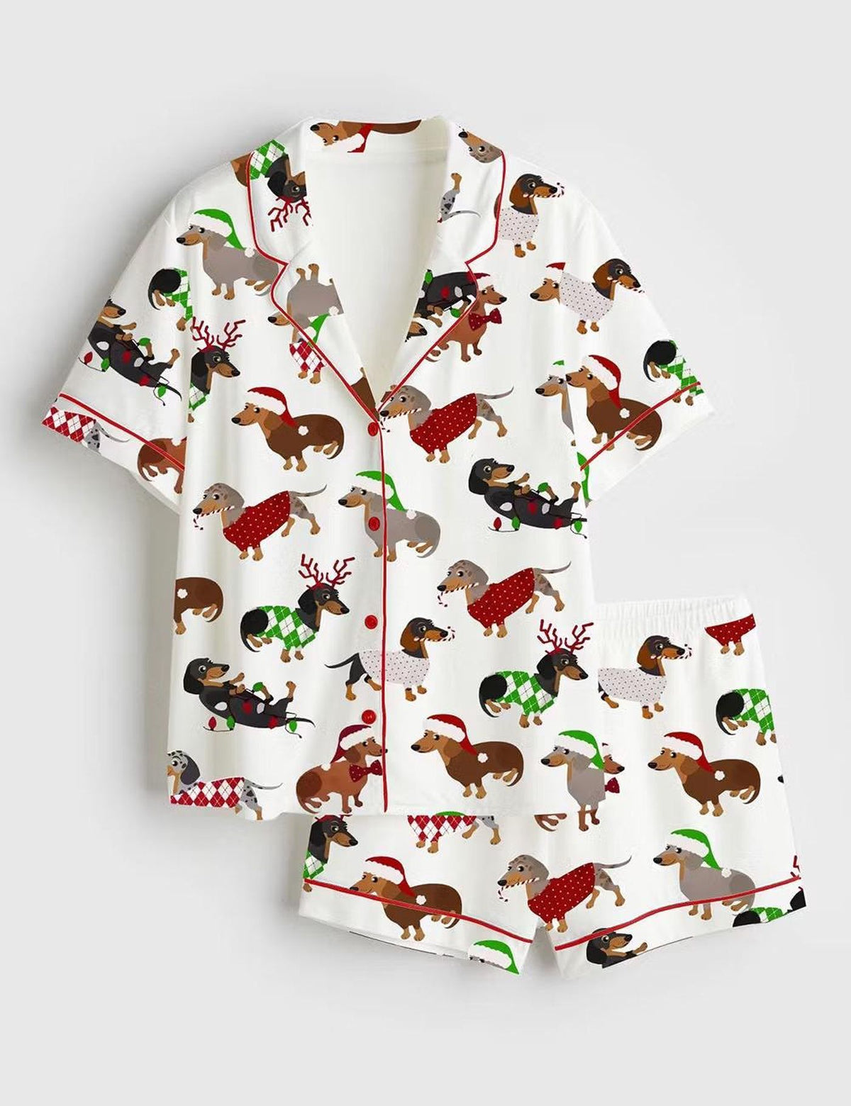 Cute Christmas Dachshund Pajamas - Dog Lover Gift Short Sleeve Satin Sleepwear