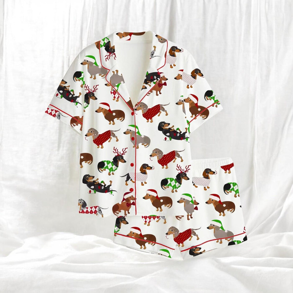 Christmas Dachshund Women Pajama Set - Holiday Wiener Dog Sleepwear for Xmas Gift