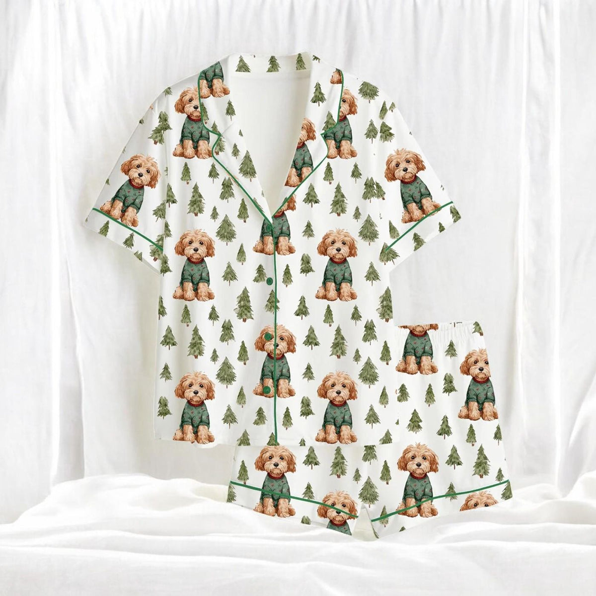 Christmas Goldendoodle Pajama Set: Dog Mom Holiday PJ Set with Soft Satin Puppy Print