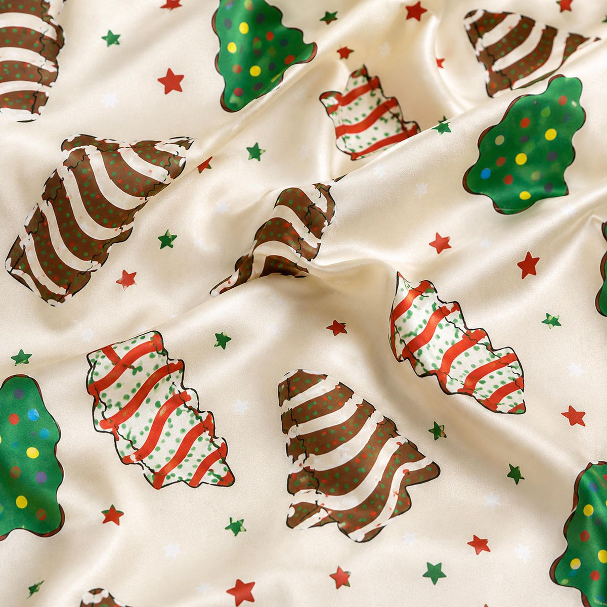 Festive Christmas Tree Cake Satin Pajama Set with Iced Treats Sprinkles - Holiday Tree Pattern