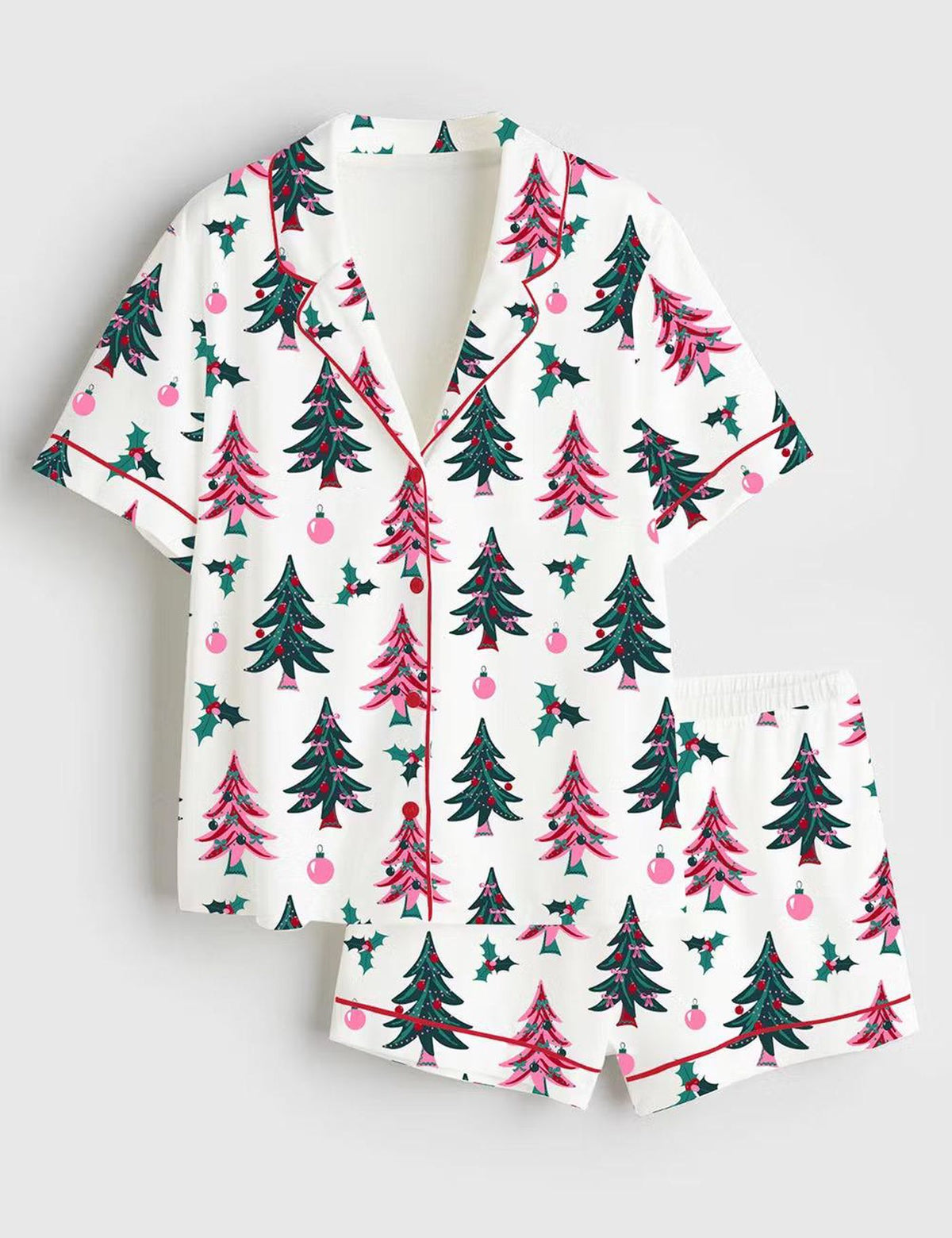 Festive Christmas Tree Satin Pajama Set for Women - Cozy Winter Holiday Sleepwear