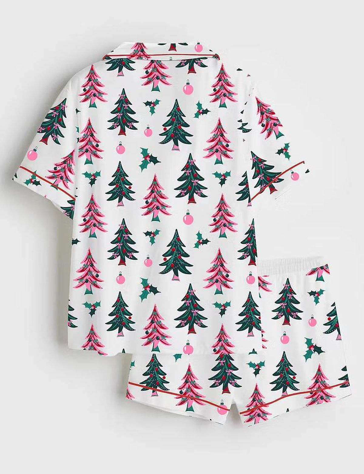 Festive Christmas Tree Satin Pajama Set for Women - Cozy Winter Holiday Sleepwear