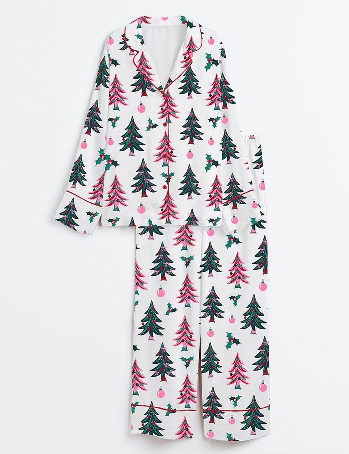 Festive Christmas Tree Satin Pajama Set for Women - Cozy Winter Holiday Sleepwear