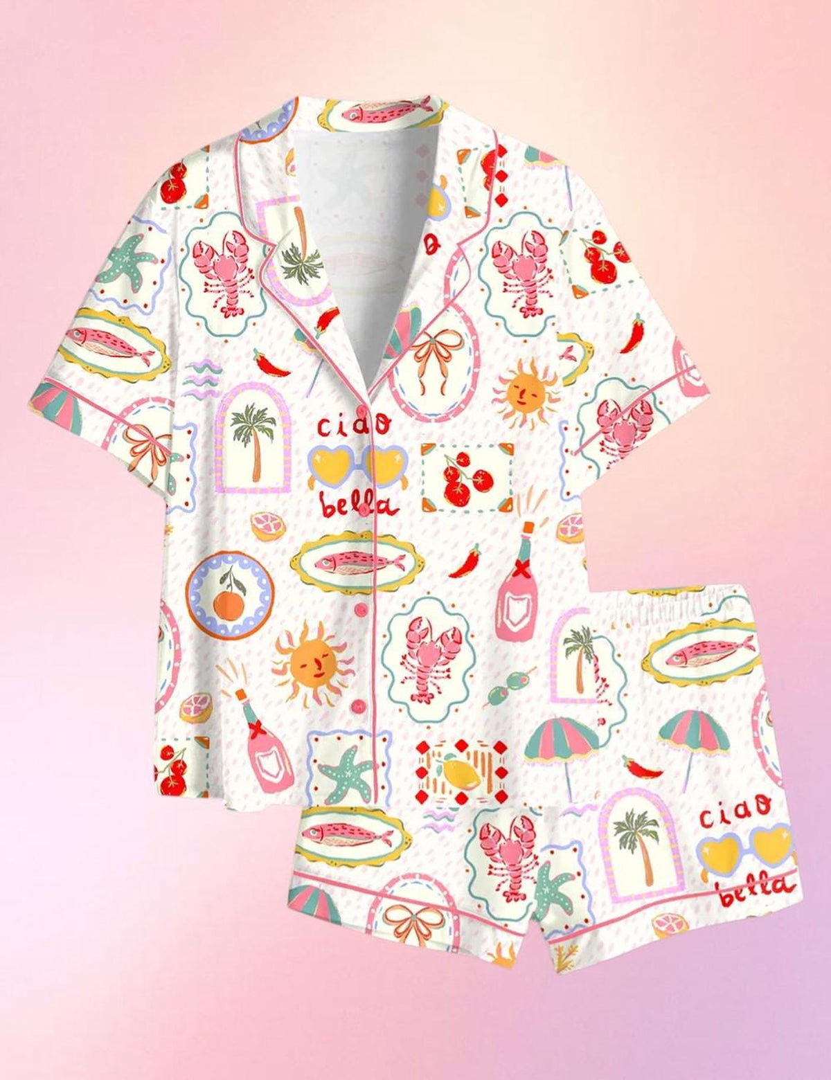 Ciao Bella Women s Italy Summer Satin Pajama Set Short Sleeve Vacation Sleepwear