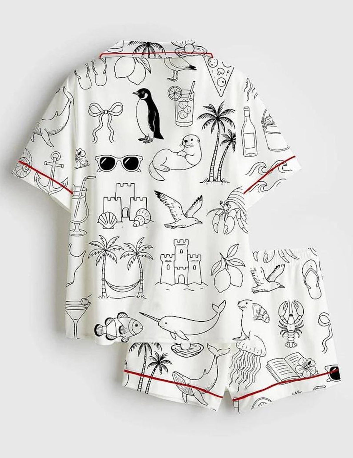 Coastal Beach Pajama Set Women Ocean Nautical Sleepwear Summer Sea Life Vacation PJs