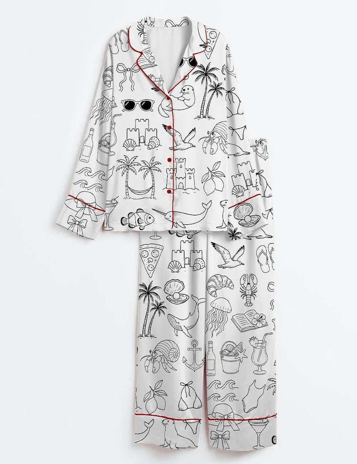 Coastal Beach Pajama Set Women Ocean Nautical Sleepwear Summer Sea Life Vacation PJs
