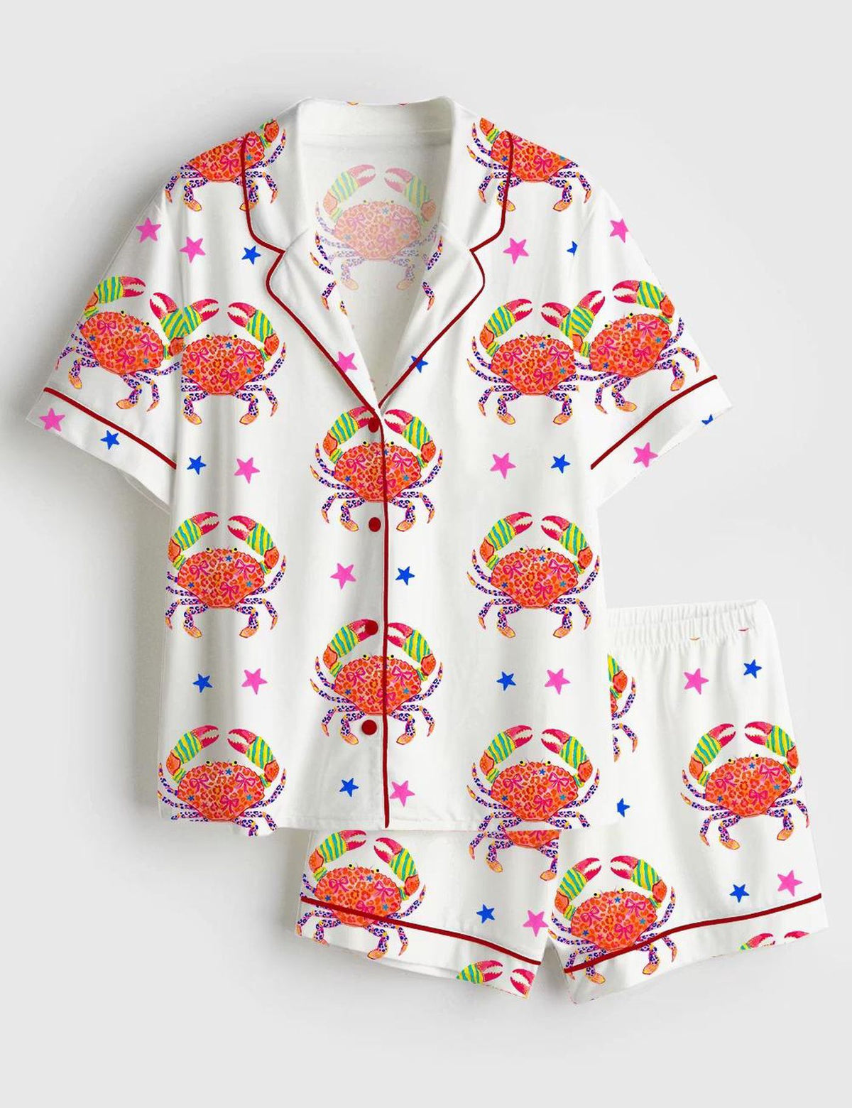 Coastal Crab Women s Pajama Set: Colorful Beach Sleepwear for Summer