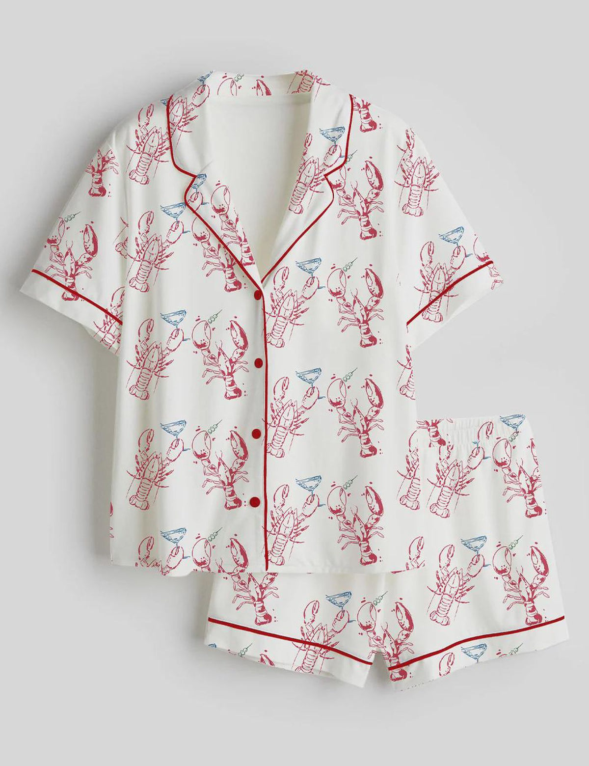 Coastal Lobster Pajamas: Satin Long & Short Sleeve Dirty Martini Sleepwear for Women - Cute Summer Cocktail PJs Gift