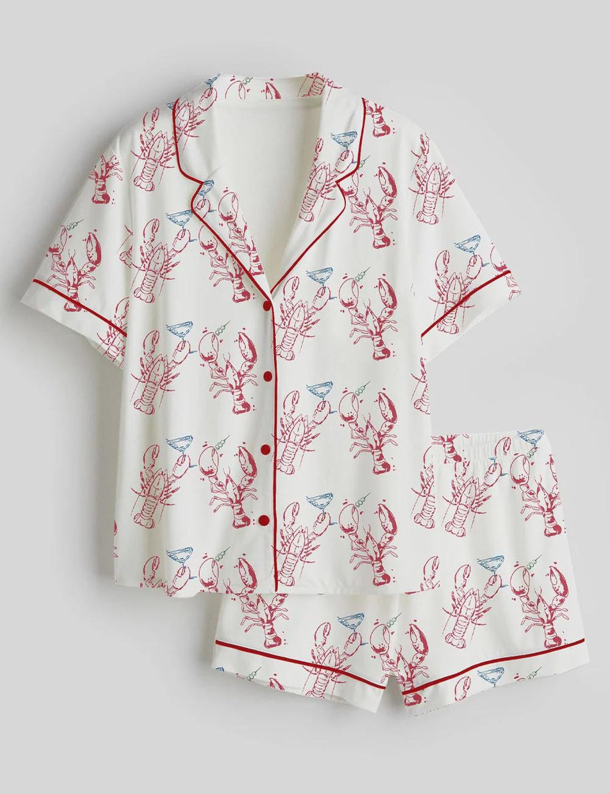 Coastal Lobster Pajamas for Women: Satin Dirty Martini Sleepwear - Summer Cocktail PJs Gift