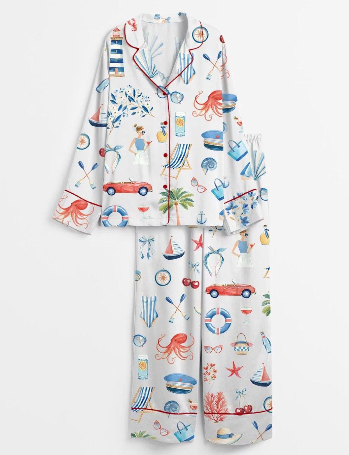 Nautical Summer Pajama Set: Coastal Beach Vacation Lounge Wear