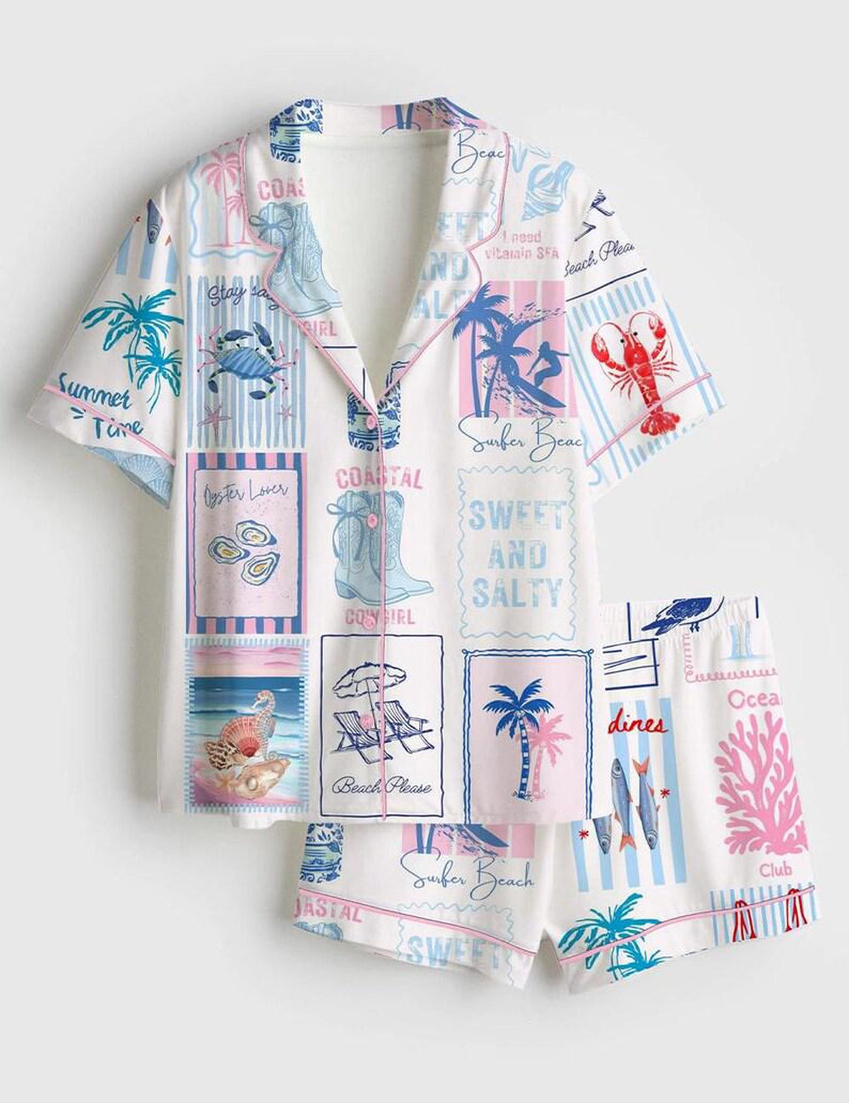 Coastal Print Women s Pajama Set Summer Beach Sleepwear