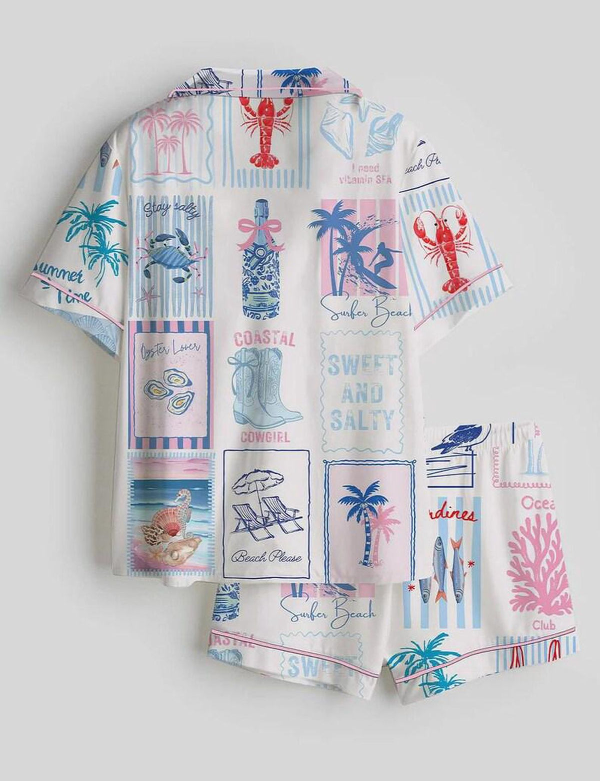 Coastal Print Women s Pajama Set Summer Beach Sleepwear