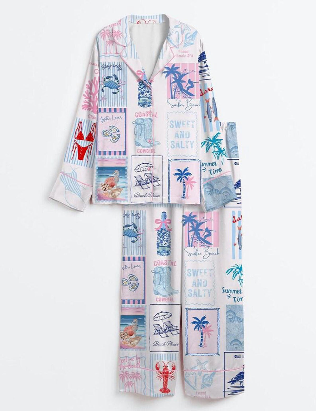 Coastal Print Women s Pajama Set Summer Beach Sleepwear