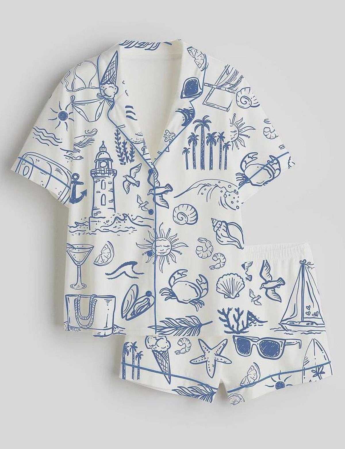 Coastal Pajama Set Women Seaside Vacation Beach Sleepwear