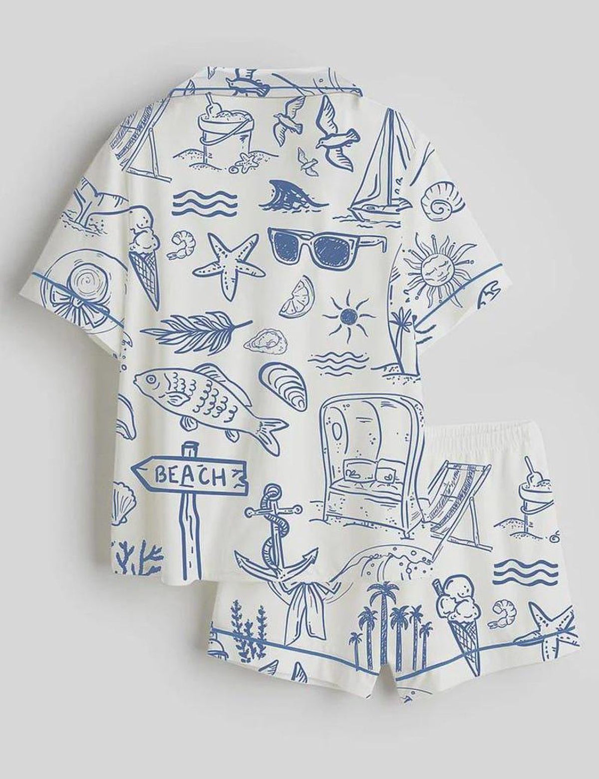 Coastal Pajama Set Women Seaside Vacation Beach Sleepwear
