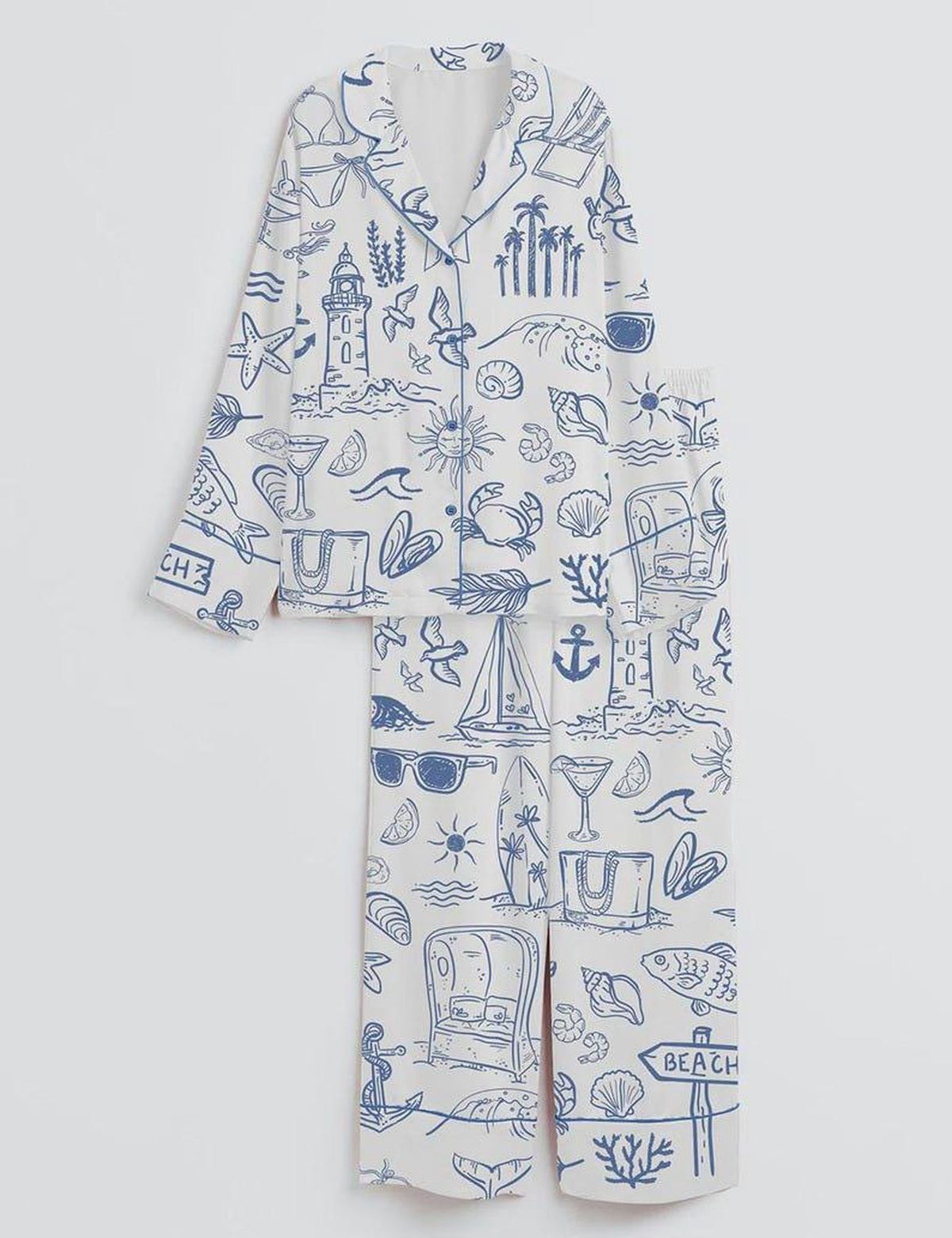 Coastal Pajama Set Women Seaside Vacation Beach Sleepwear