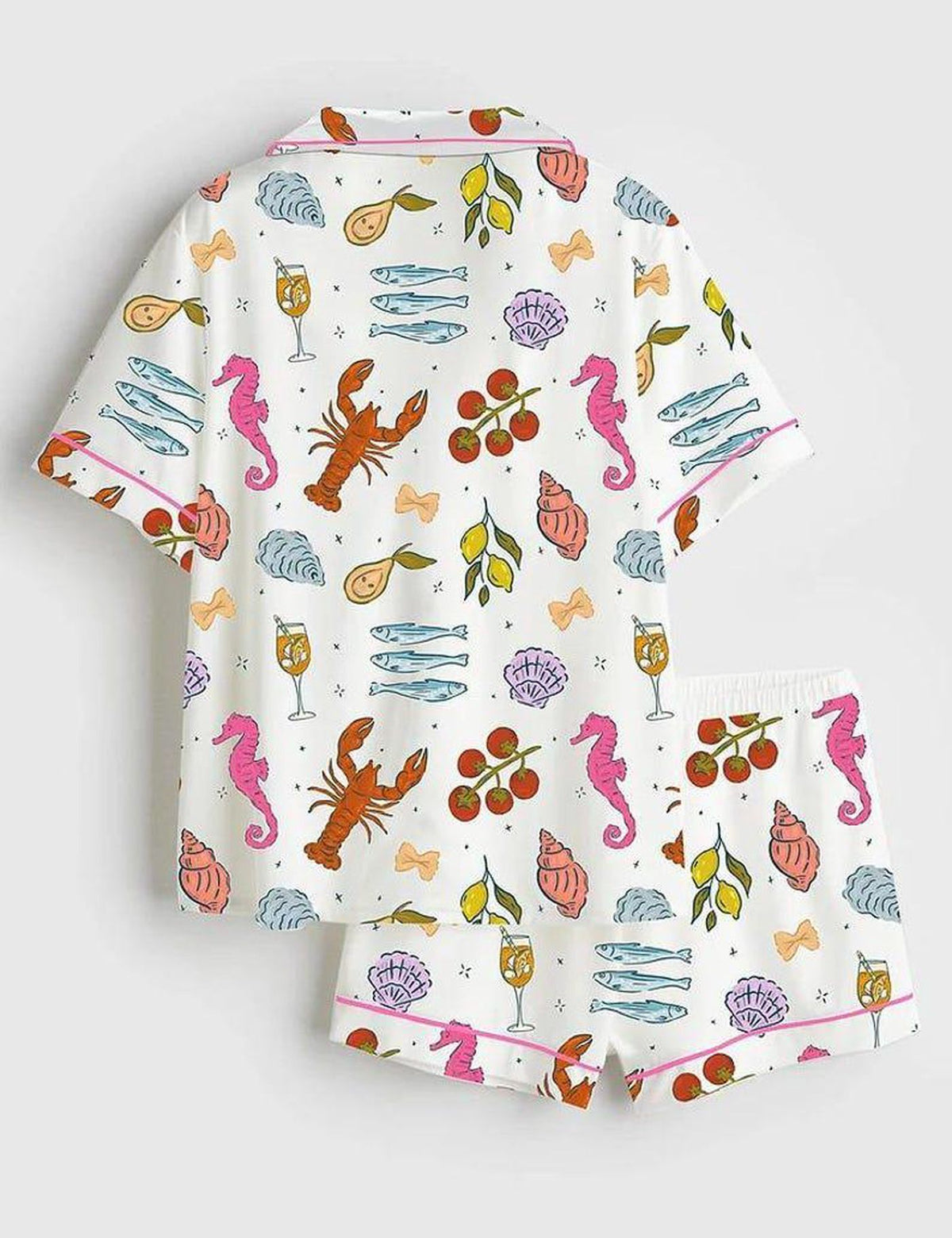Coastal Pajamas Women Set Seafood Print Sleepwear Summer Beach Vacation PJ