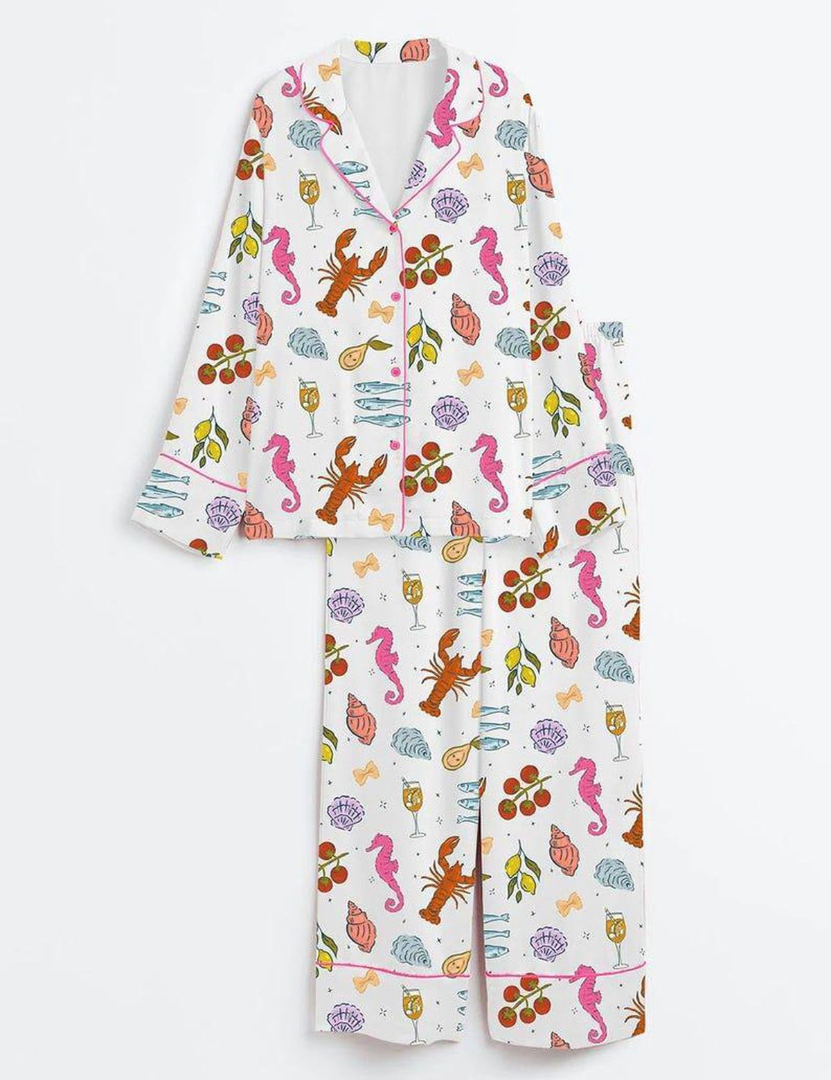 Coastal Pajamas Women Set Seafood Print Sleepwear Summer Beach Vacation PJ