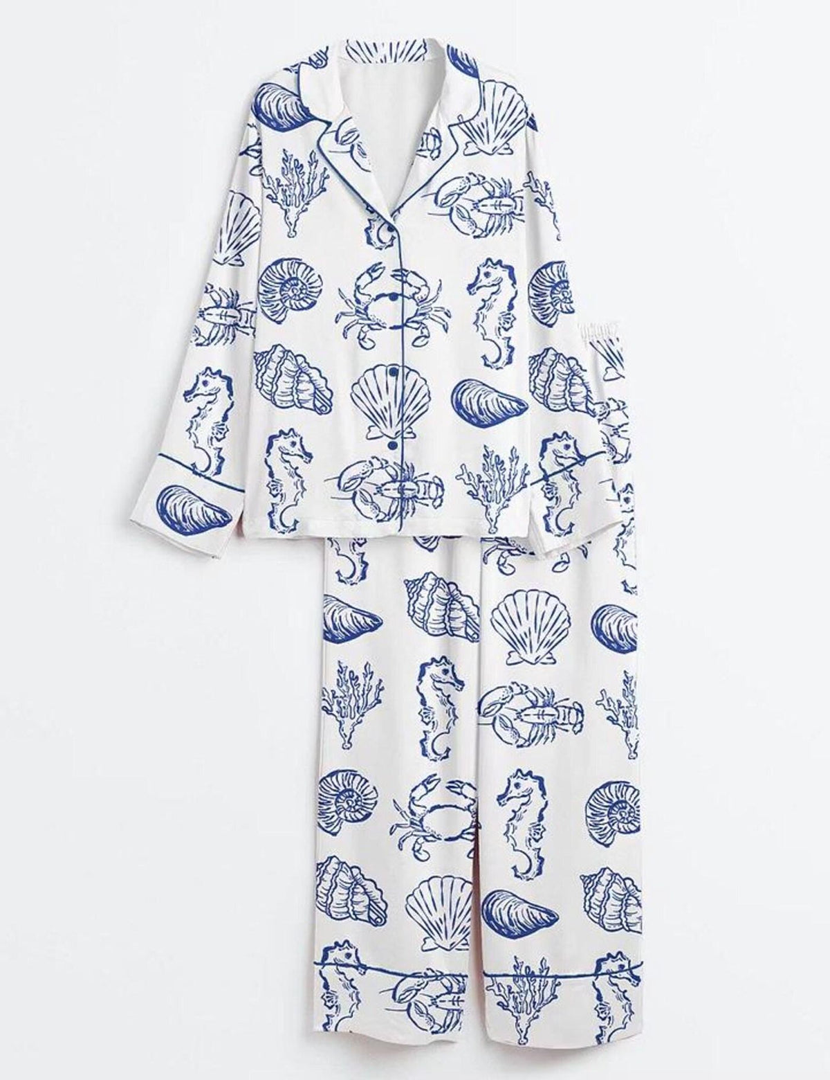 Coastal Shell Seahorse Nautical Ocean Pajama Set Women