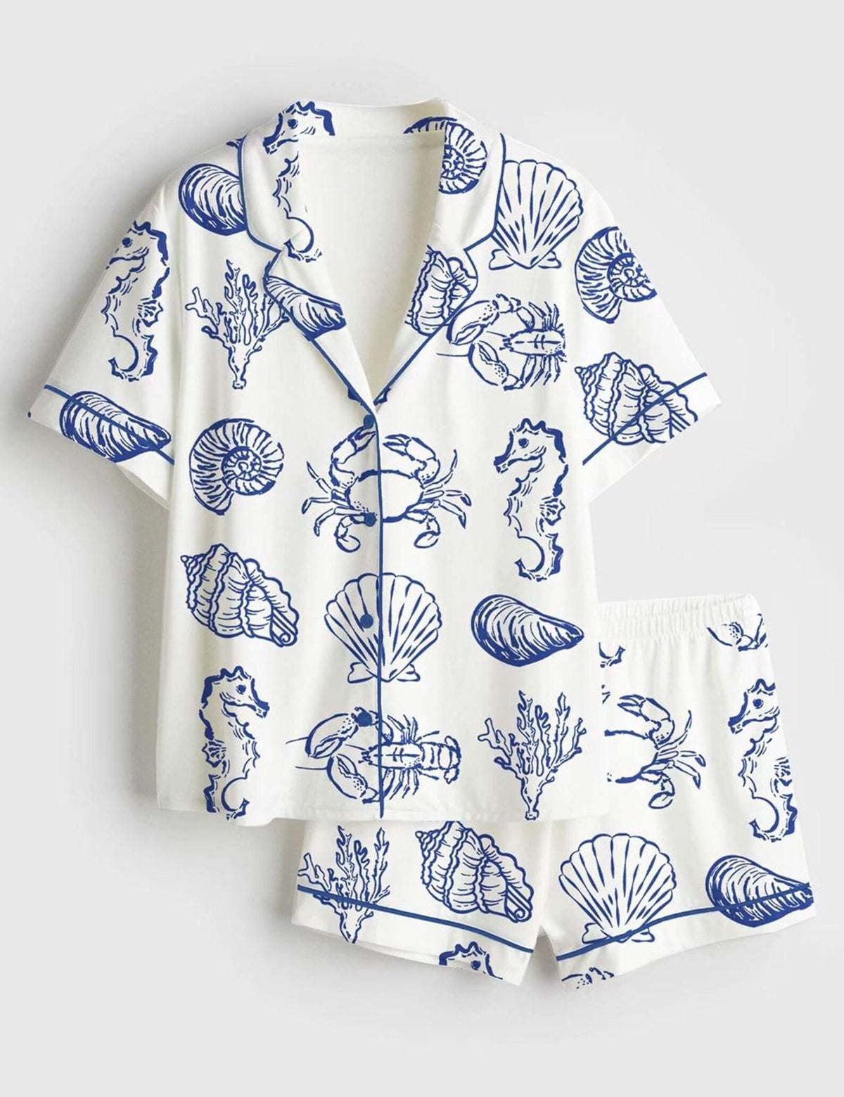 Coastal Shell Seahorse Nautical Ocean Pajama Set Women