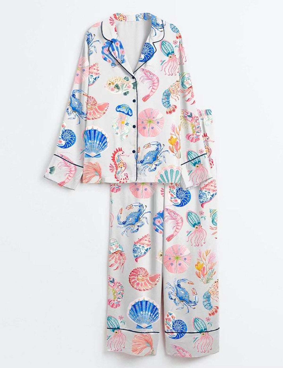 Coastal Sea Life Women Pajama Set Beach Nautical Sleepwear Summer