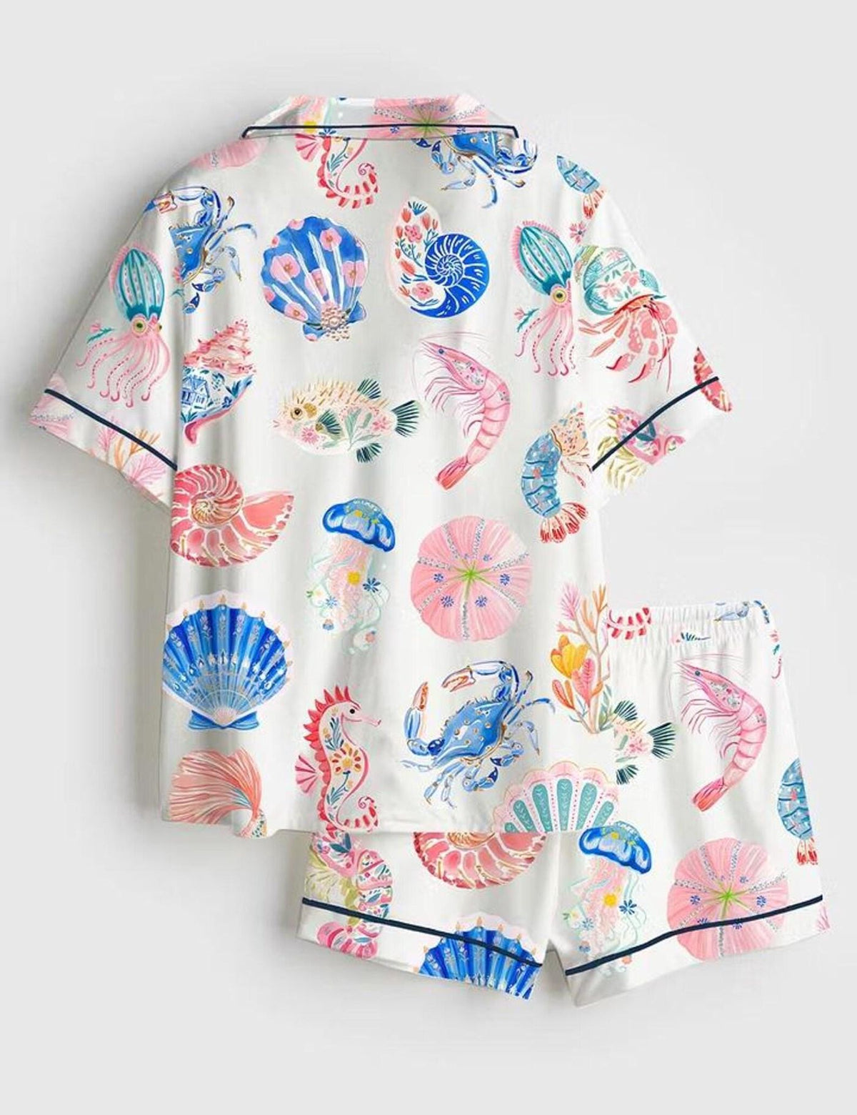 Coastal Sea Life Women Pajama Set Beach Nautical Sleepwear Summer