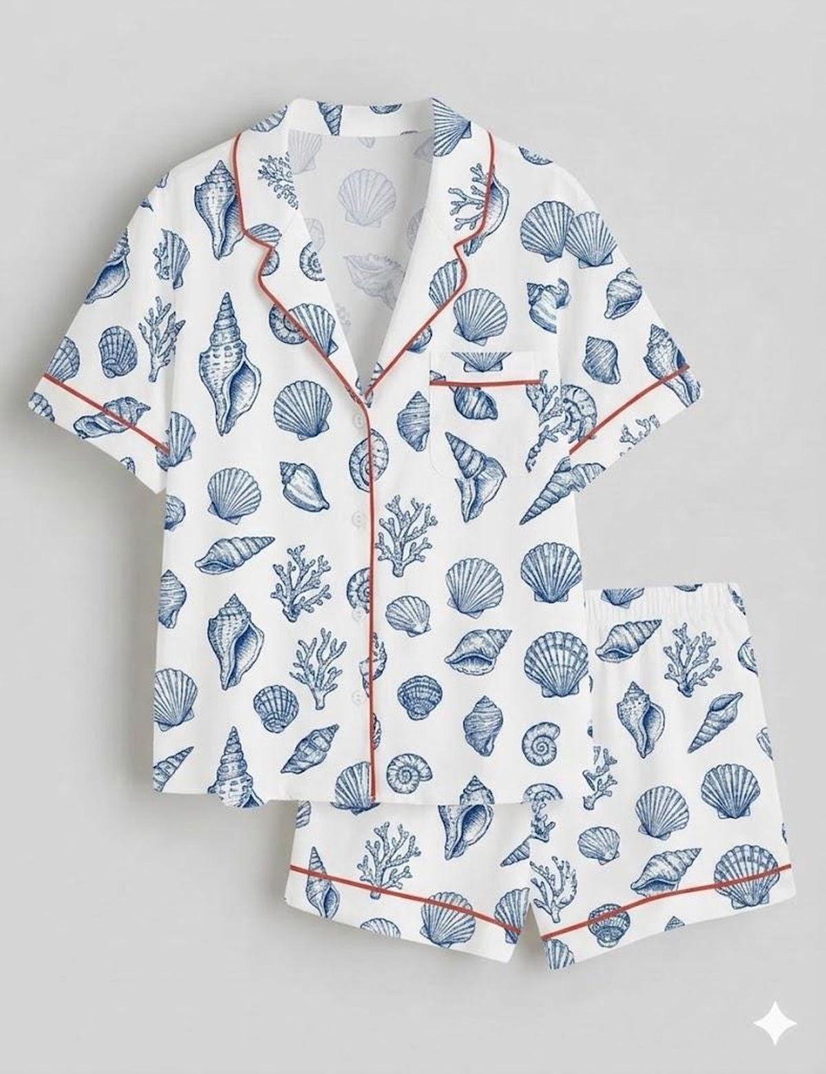 Blue Coral Reef Coastal Seashell Pajamas Set: Ocean Beach Life Summer Nightwear