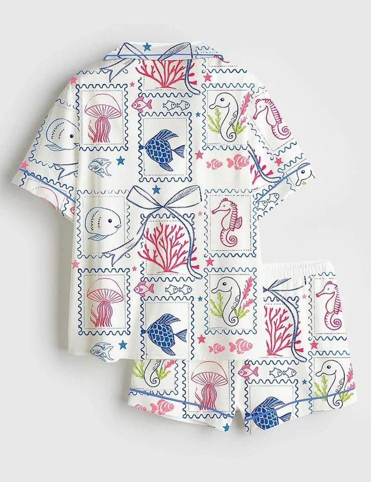 Coastal Stamp Women s Pajama Set Ocean Life Beach Sleepwear Seashell Nautical Marine Print Gift