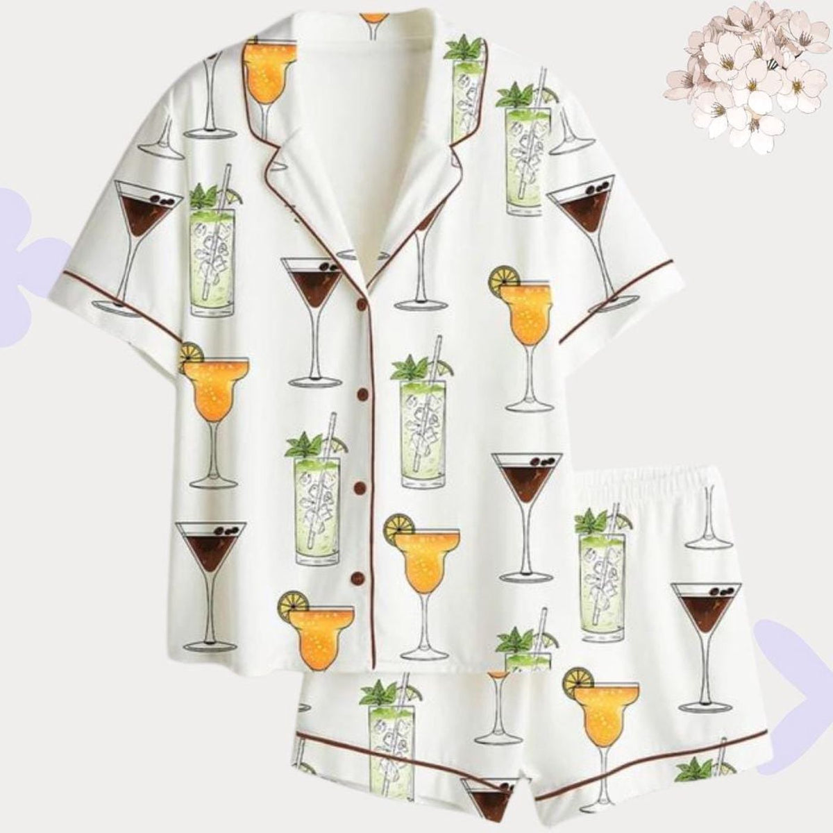 Women s Cocktail Print Pajama Set: Martini Mojito Margarita Sleepwear