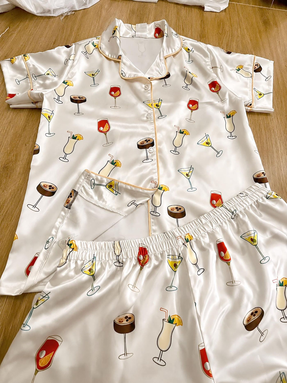 Martini Spritz Cocktail Print Satin Pajama Set - Summer Vacation Loungewear & Bachelorette Party Gift