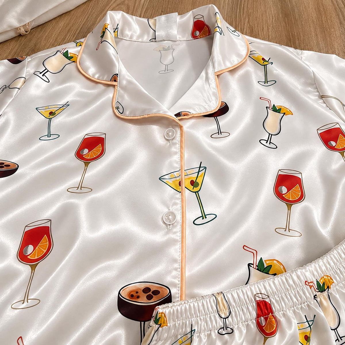 Martini Spritz Cocktail Print Satin Pajama Set - Summer Vacation Loungewear & Bachelorette Party Gift