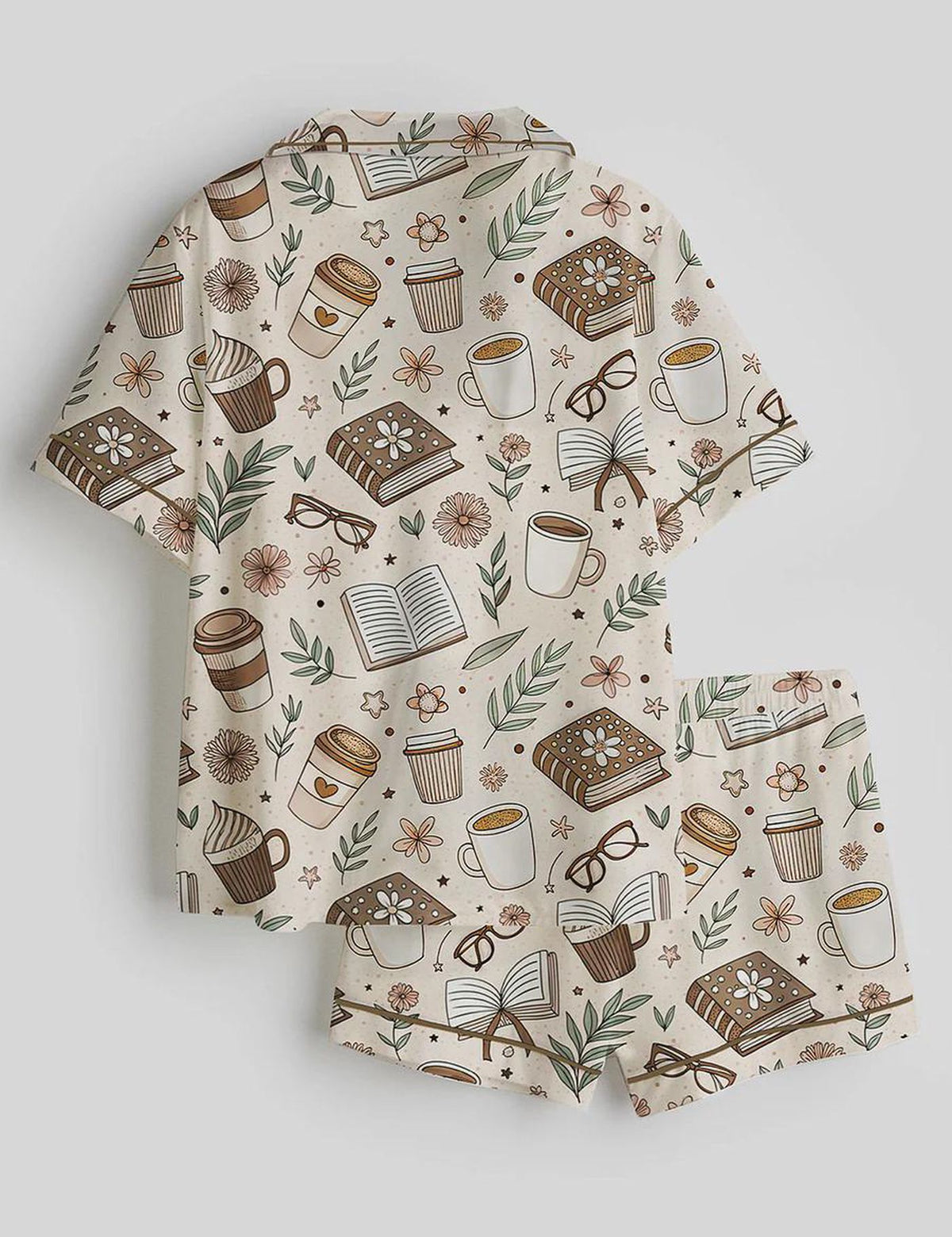Coffee Books Satin Pajama Set Cozy Bookish Sleepwear, Reader Lover Birthday Gift for Women