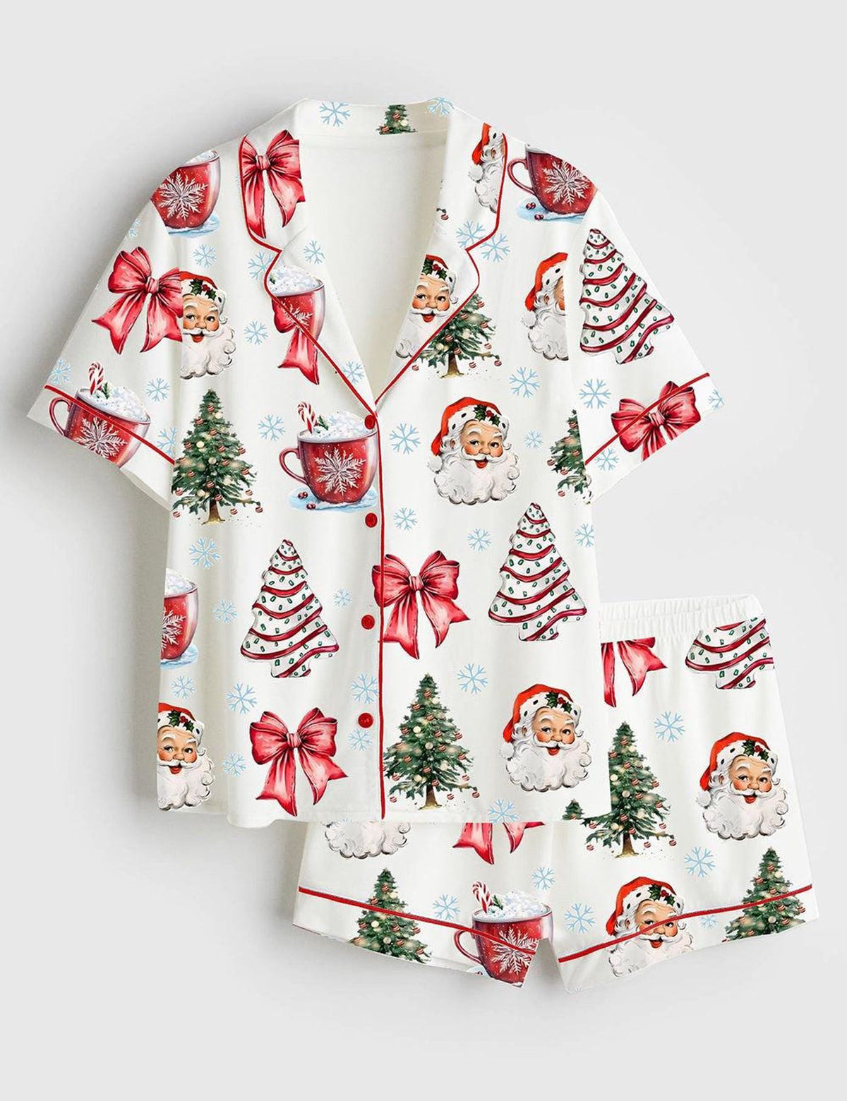 Coquette Christmas Satin Pajama Set, Christmas Santa Red Cup Tee Pajama Set, Holiday Hot Pajama, Pajama Nightwear Set for Her Women