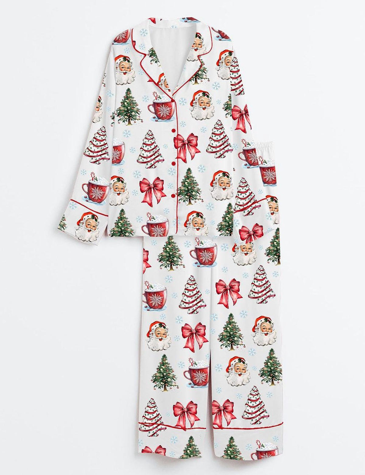 Coquette Christmas Satin Pajama Set, Christmas Santa Red Cup Tee Pajama Set, Holiday Hot Pajama, Pajama Nightwear Set for Her Women