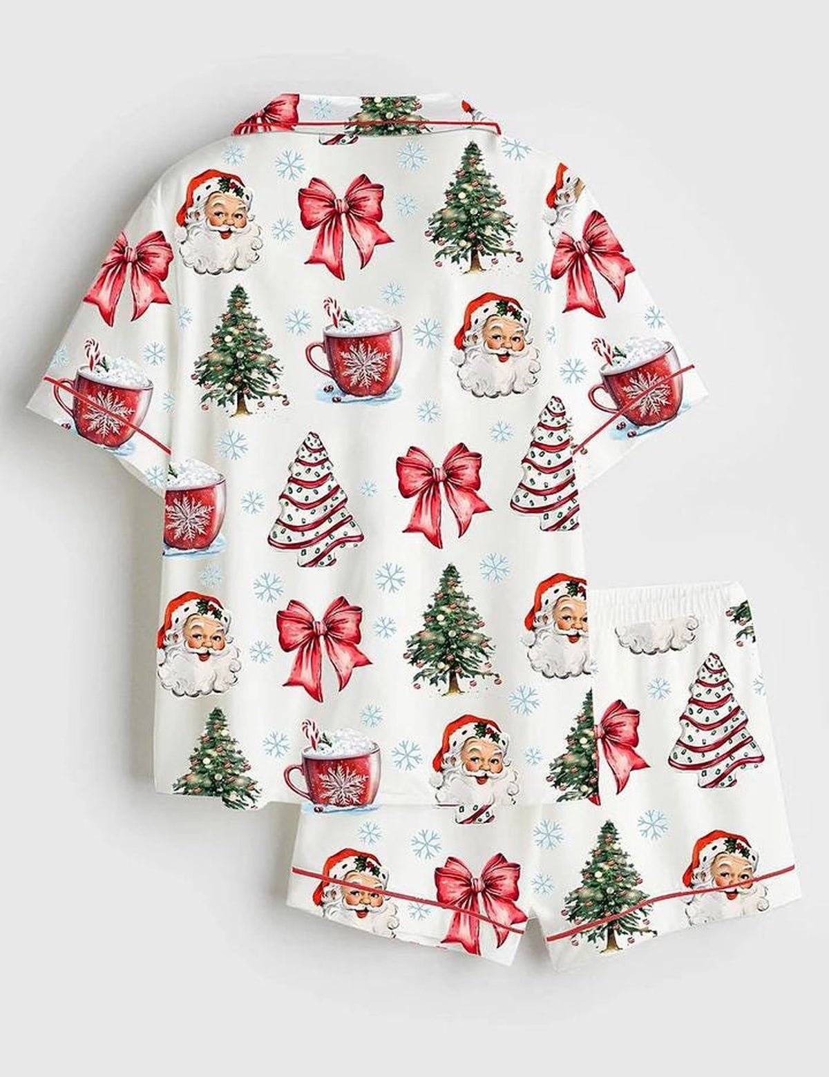 Coquette Christmas Satin Pajama Set, Christmas Santa Red Cup Tee Pajama Set, Holiday Hot Pajama, Pajama Nightwear Set for Her Women
