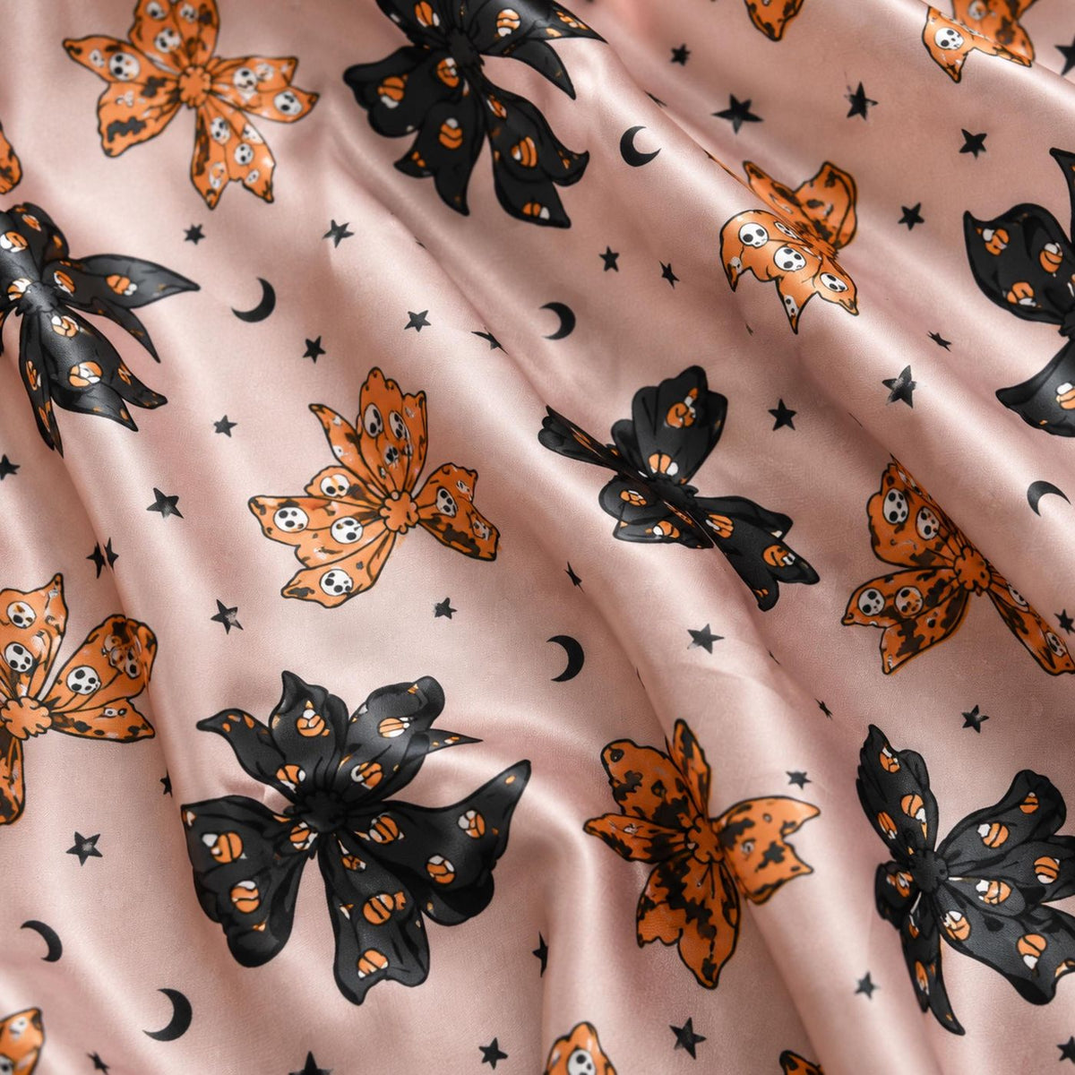 Coquette Pink Spooky Celestial Halloween Bow Satin Sleepwear Pajamas