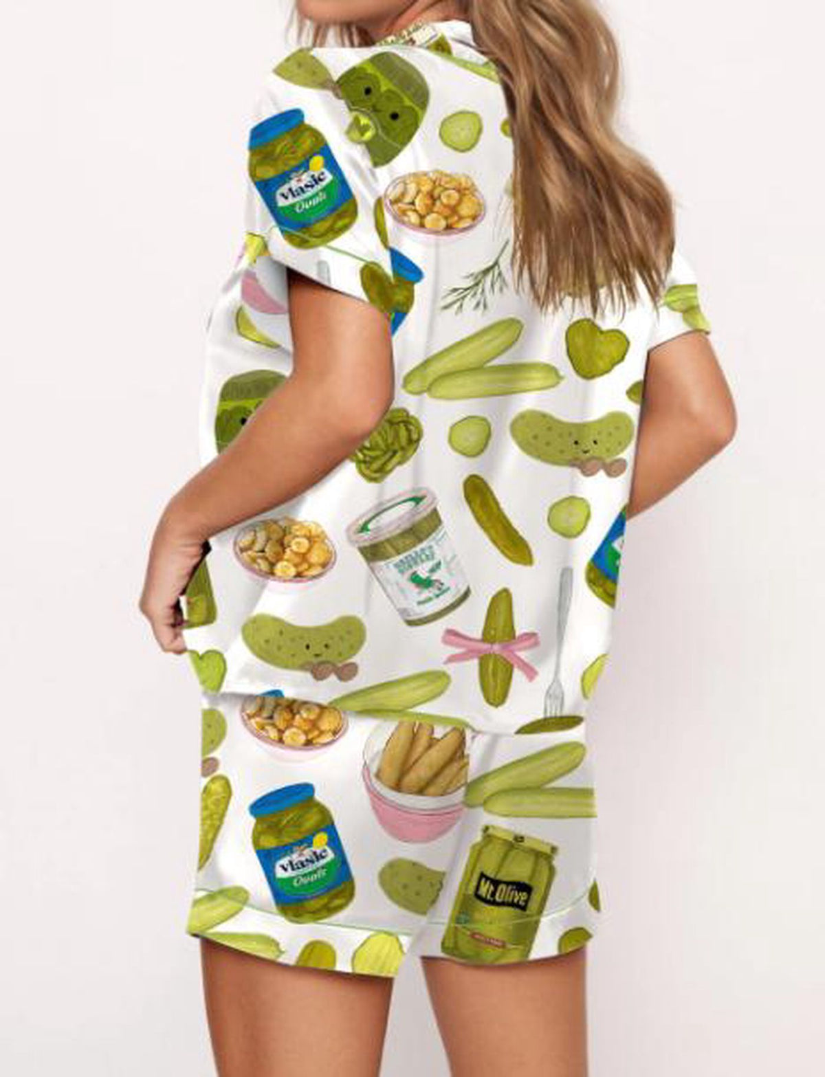 Coquette Pickle Satin Pajama Set - Pickle Lover Sleepwear for Women