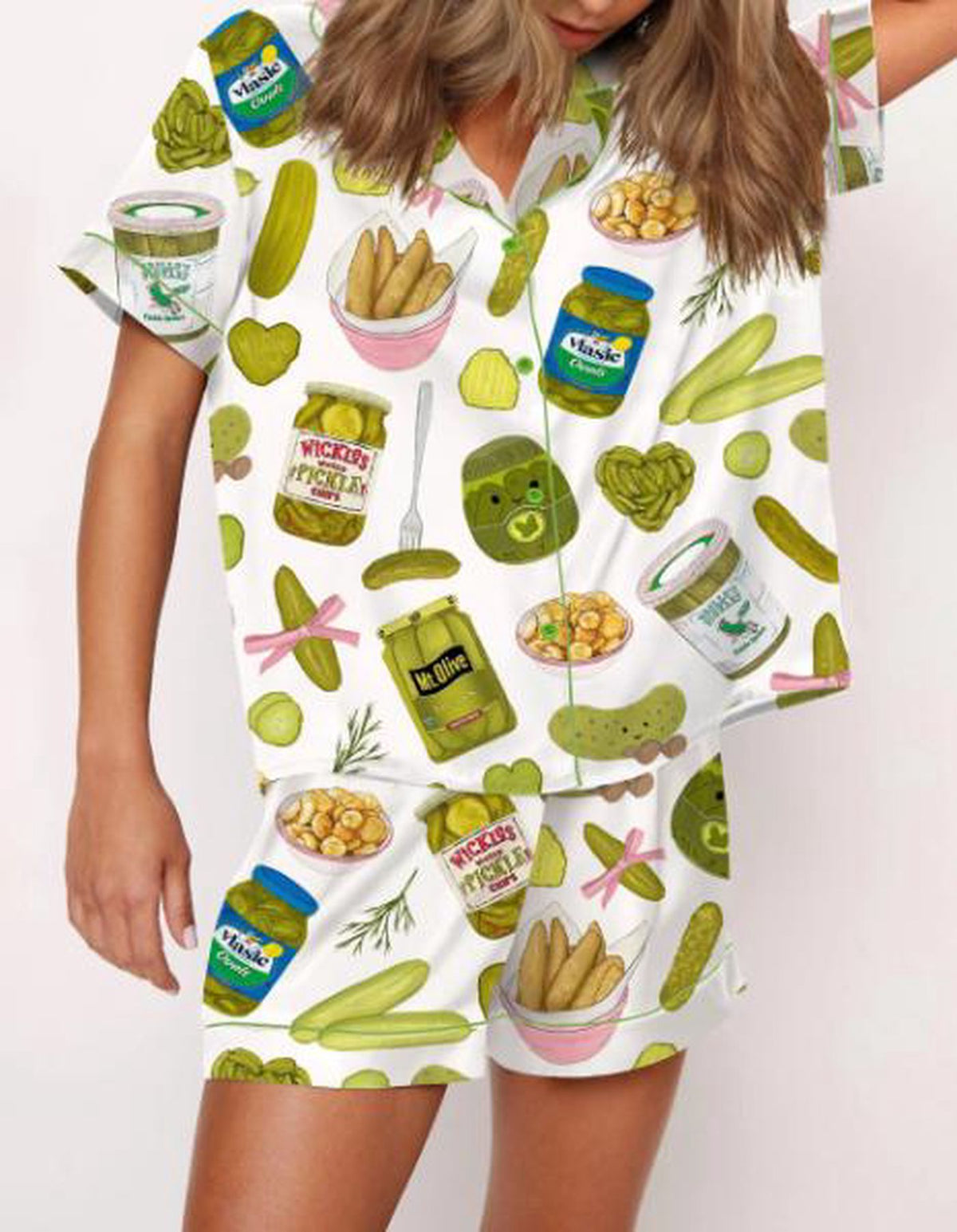 Coquette Pickle Satin Pajama Set - Pickle Lover Sleepwear for Women