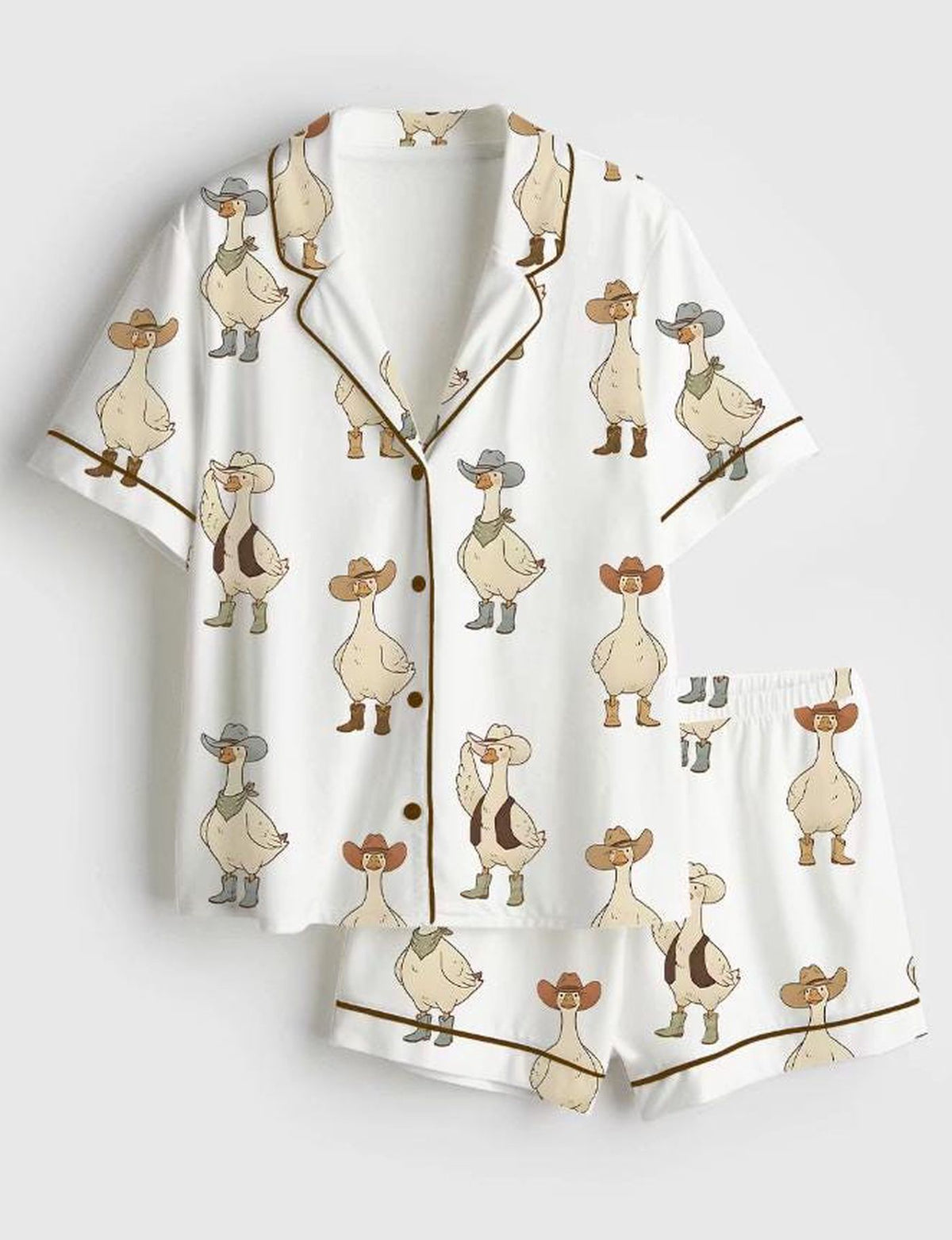 Cowboy Goose and Duck Pajamas Set for Couples - Animal Lover Birthday Gift