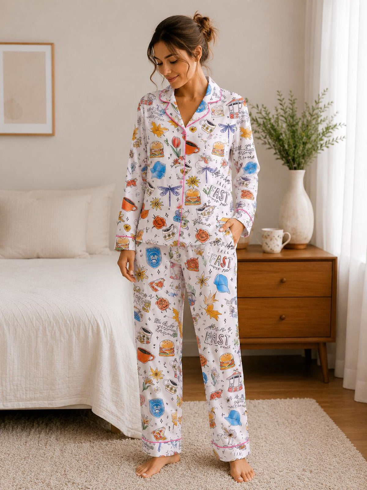 Stars Hollow Inspired Cozy Coffee Lover Pajama Set - Retro Fall Sleepwear