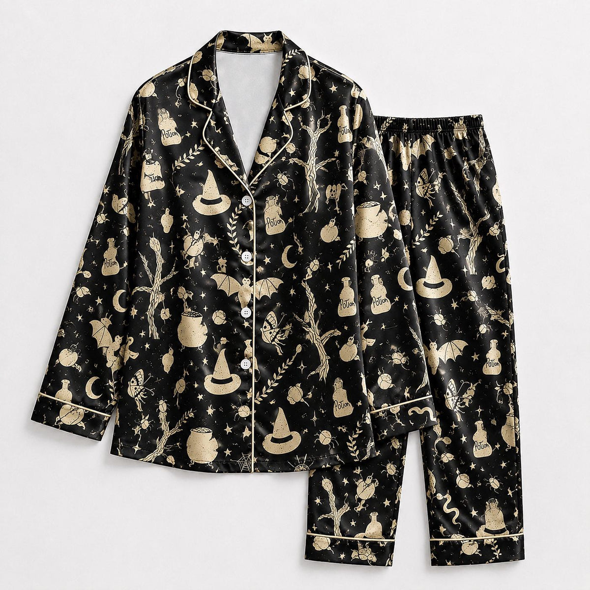 Spooky Satin Halloween Pajama Set with Festive Print - Cozy and Stylish