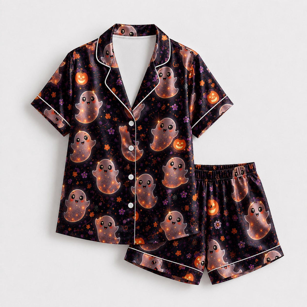 Seasonal Holiday Inspired Satin Pajama Set for Cozy October Nights
